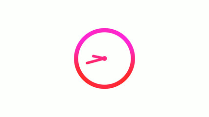 New pink and red gradient circle clock icon on white background, 12 hours clock icon