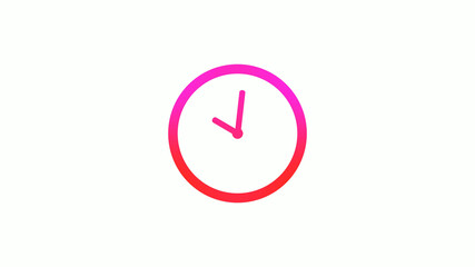New pink and red gradient circle clock icon on white background, 12 hours clock icon