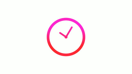 New pink and red gradient circle clock icon on white background, 12 hours clock icon