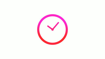 New pink and red gradient circle clock icon on white background, 12 hours clock icon