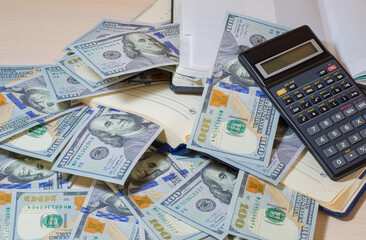 Dollars are on the desktop in the office or Bank. Business and Finance.