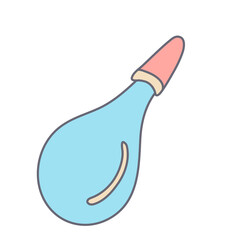 Baby enema or bulb syringe in color doodle style. Nasal aspirator, nose cleaner vacuum. Flat style with outline. Hand drawn vector illustration isolated on white. Pastel colors, pink, blue, beige..