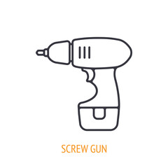 Screw gun or power drill outline icon. Vector illustration. Hand work tools and instrument. Construction industry symbol. Thin line pictogram for user interface. Isolated white background