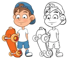 Wandcirkels aluminium Vectorillustratie van een Cute Cartoon karakter Boy Skateboarder voor u Design en computerspel. Kleurboek Overzichtsset Skateboarden © liusa