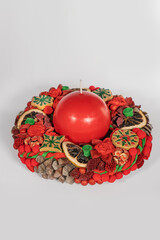 Christmas wreath candle candle gingerbread tree white snow isolated