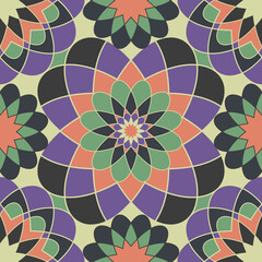 Seamless mosaic pattern with flowers. Endless floral geometric background. Vector illustration