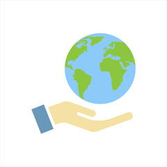 Hand holding world globe icon. Vector concept illustration for design. color editable.