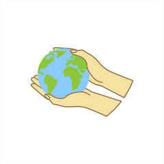 Hand holding world globe icon. Vector concept illustration for design. color editable.