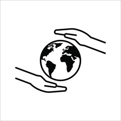 Hand holding world globe icon. Vector concept illustration for design. color editable.