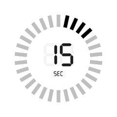 The 15 seconds, stopwatch vector icon, digital timer. Clock and watch, timer, countdown symbol.