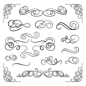 Vector Set of Frames, Borders and Swirls, Abstract Vintage Decorative Elements Isolated on White Background, Elegance.