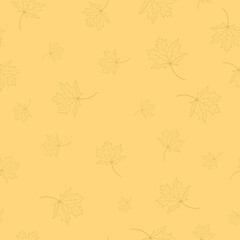 Seamless pattern maple leaves contours on a beige background.