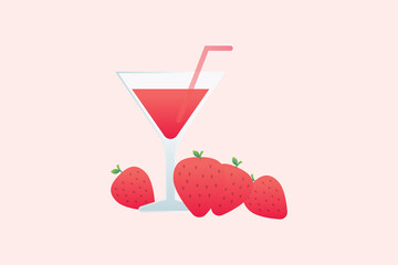 strawberry juice  in a glass with strawberries vector design illustration