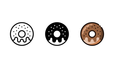 Donut icon. With outline, glyph, and filled outline styles