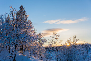 Winter sunset in Nuorgam, Lapland, Finland