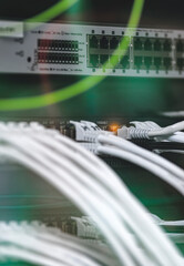 fibre channel optical network cables in server cabinet