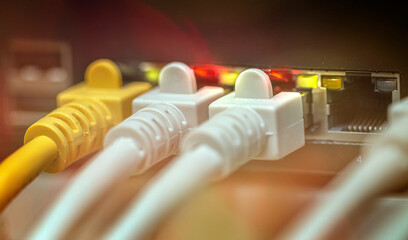 optical network cables in server cabinet
