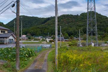 blue sky and village-vicinity mountain of Japan
