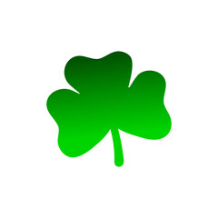 Green clover isolated on a white background. Vector hand-drawn gradient plant icon with 3 leaves. Symbol of good luck, success, money, St. Patrick's Day. Illustration for a traditional Irish holiday