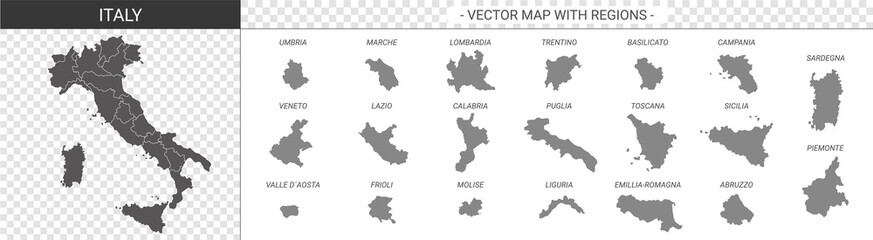 vector political maps of Italy with regions on white background