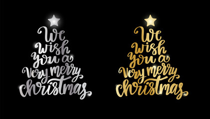 We wish you a merry christmas. Poster or greeting card design. Calligraphy lettering quote