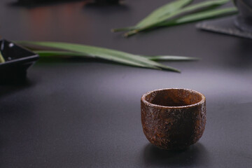 Roasted green tea with a black background.