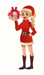 Vector Illustration of Beautiful woman in Santa Claus costume. Merry Christmas . Cute cartoon character.