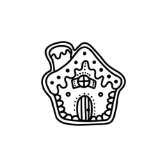 Christmas Gingerbread house. Hand drawn vector illustration in Doodle style