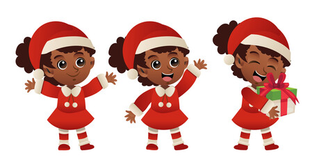 Vector cartoon character of Cute little girl in red christmas costume. Merry christmas , Santa claus
