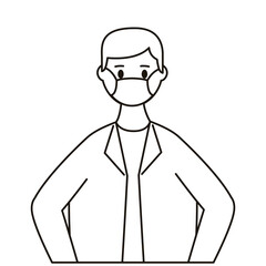 male doctor wearing medical mask line style icon