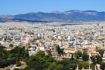 Fototapeta na wymiar View of Athens city from Areopagus hill in Athens, Greece, October 9 2020.