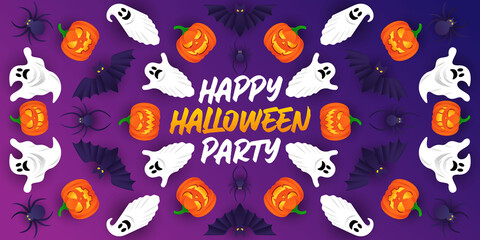 Halloween background vector illustration design template. Decorative Halloween vector background in trendy cartoon style. Happy Halloween banner, poster, greeting card or party invitation background