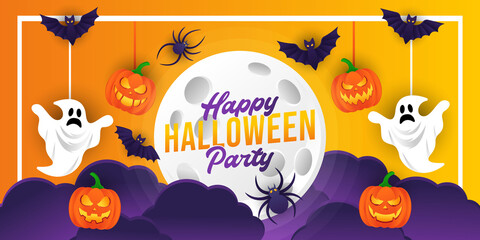 Halloween background vector illustration design template. Decorative Halloween vector background in trendy cartoon style. Happy Halloween banner, poster, greeting card or party invitation background