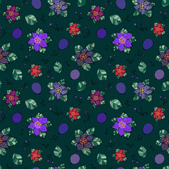 Passion Fruit and Flowers on dark turquoise