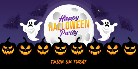 Halloween background vector illustration design template. Decorative Halloween vector background in trendy cartoon style. Happy Halloween banner, poster, greeting card or party invitation background
