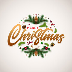 Fototapeta na wymiar Christmas wreath design with festive Christmas decoration ornaments and objects.