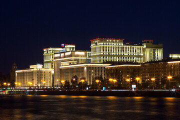 Ministry of Defense of the Russian Federation in the evening. Russia Moscow