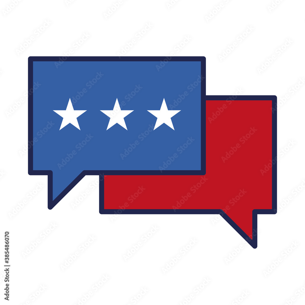 Poster communication bubbles with stars line and fill style icon vector design