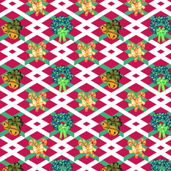 Red Christmas ornament with wreath, candies and bells