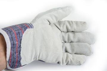 New leather working gloves on a white