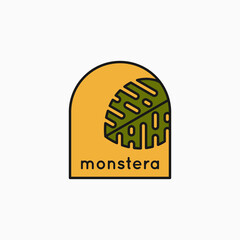 Tropical leaves linear logo. Monstera leaves icon