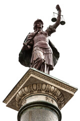 Column with Statue of Justice isolated on white background, Piazza Santa Trinita, Florence,...