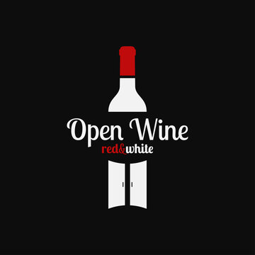 Wine bottle logo. Open wine with bottle and doors