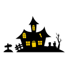illustration of ghost houses. Halloween theme. Design elements for poster, greeting card, invitation. Vector illustration