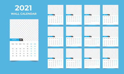 Wall calendar design 2021 template Set of 12 Months, Week starts Monday, Stationery design, calendar planner
