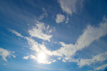 太陽の逆光の中にある、白い雲
