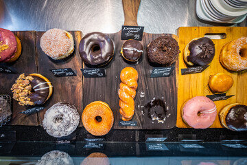 Gourmet donuts at a boutique donut shop