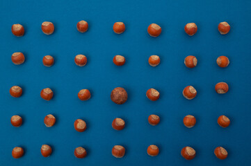 nuts are laid out one by one in a row