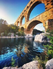 a jump into History. The roman aqueduct 'Pont du Gard', France.