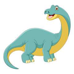 Cartoon dinosaur brontosaurus looks sideways on white background